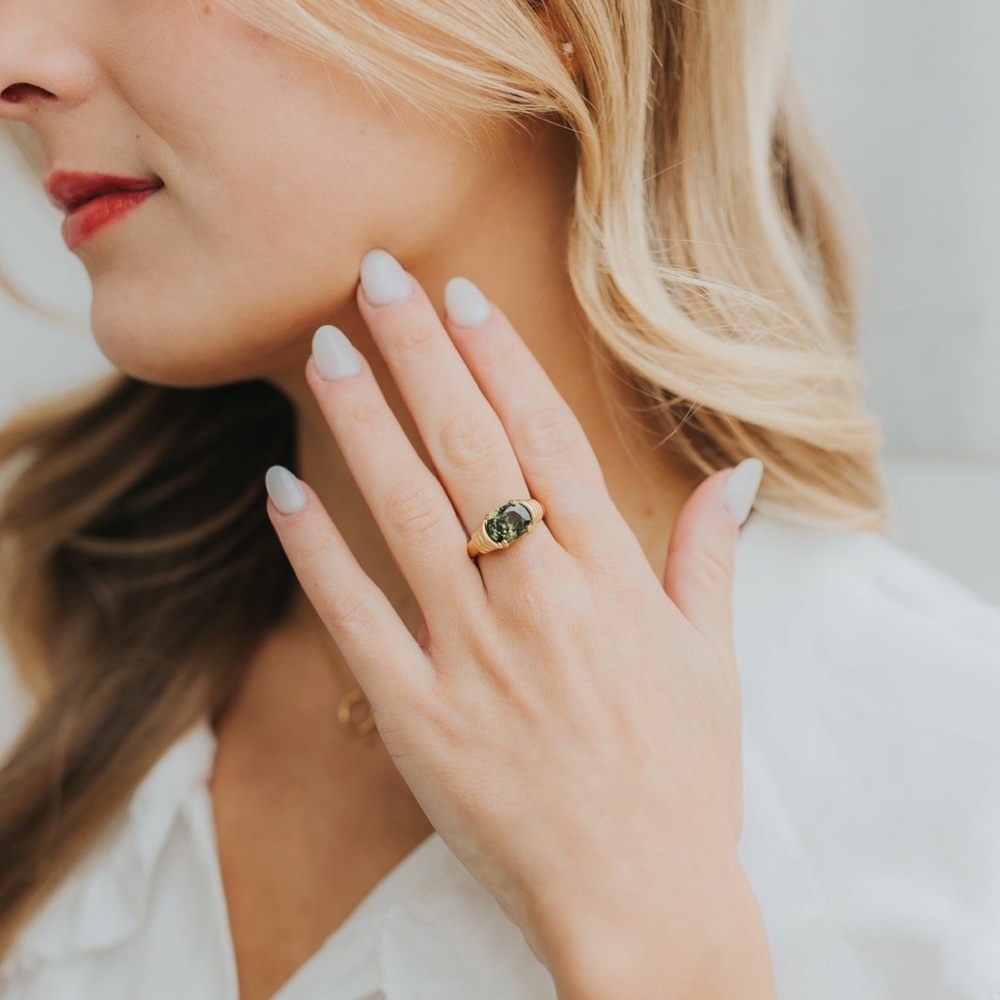 Gold Vermeil and Emerald Women's Ring waterproof tarnish free - Picture 3 of 6